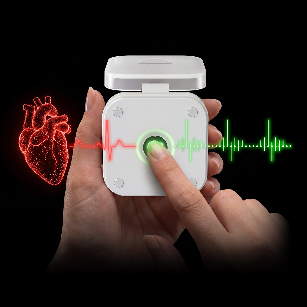 Diagram of a heartbeat being recorded and encoded