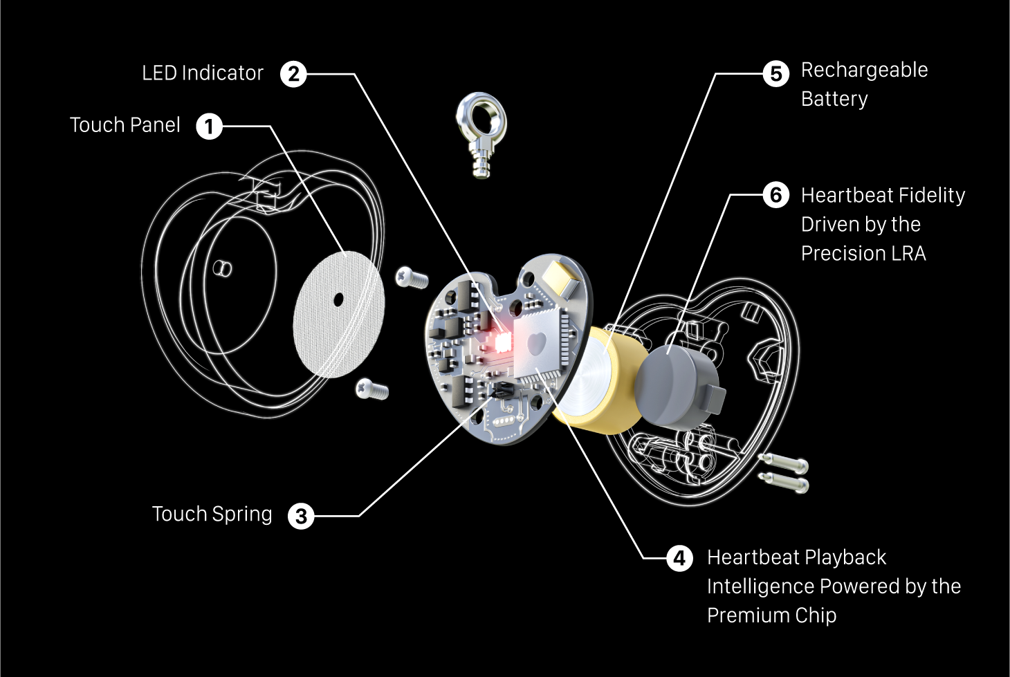 Exploded view of the Bond Heart pendant