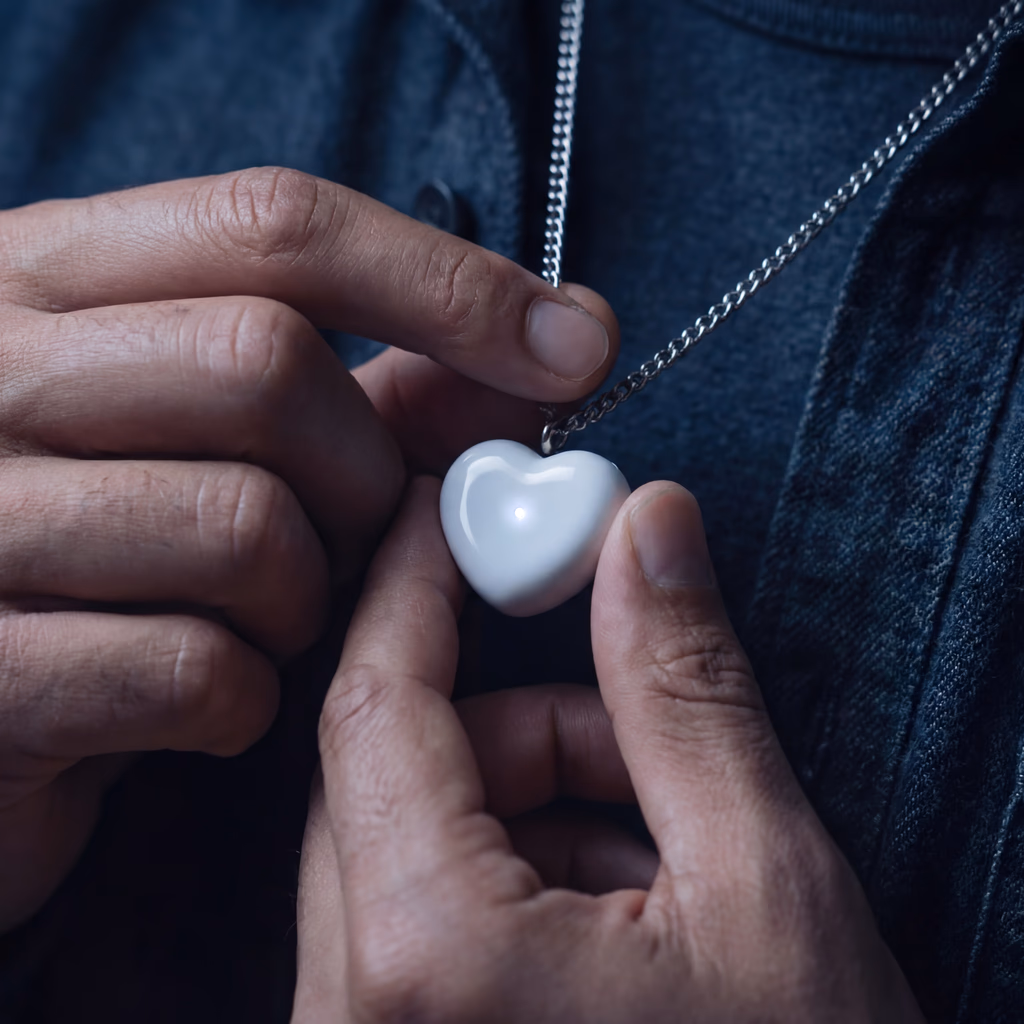 James & Leo with the Bond Heart pendant
